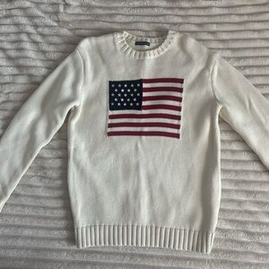 Brandy Melville Cream Crewneck Sweater with Flag Motif